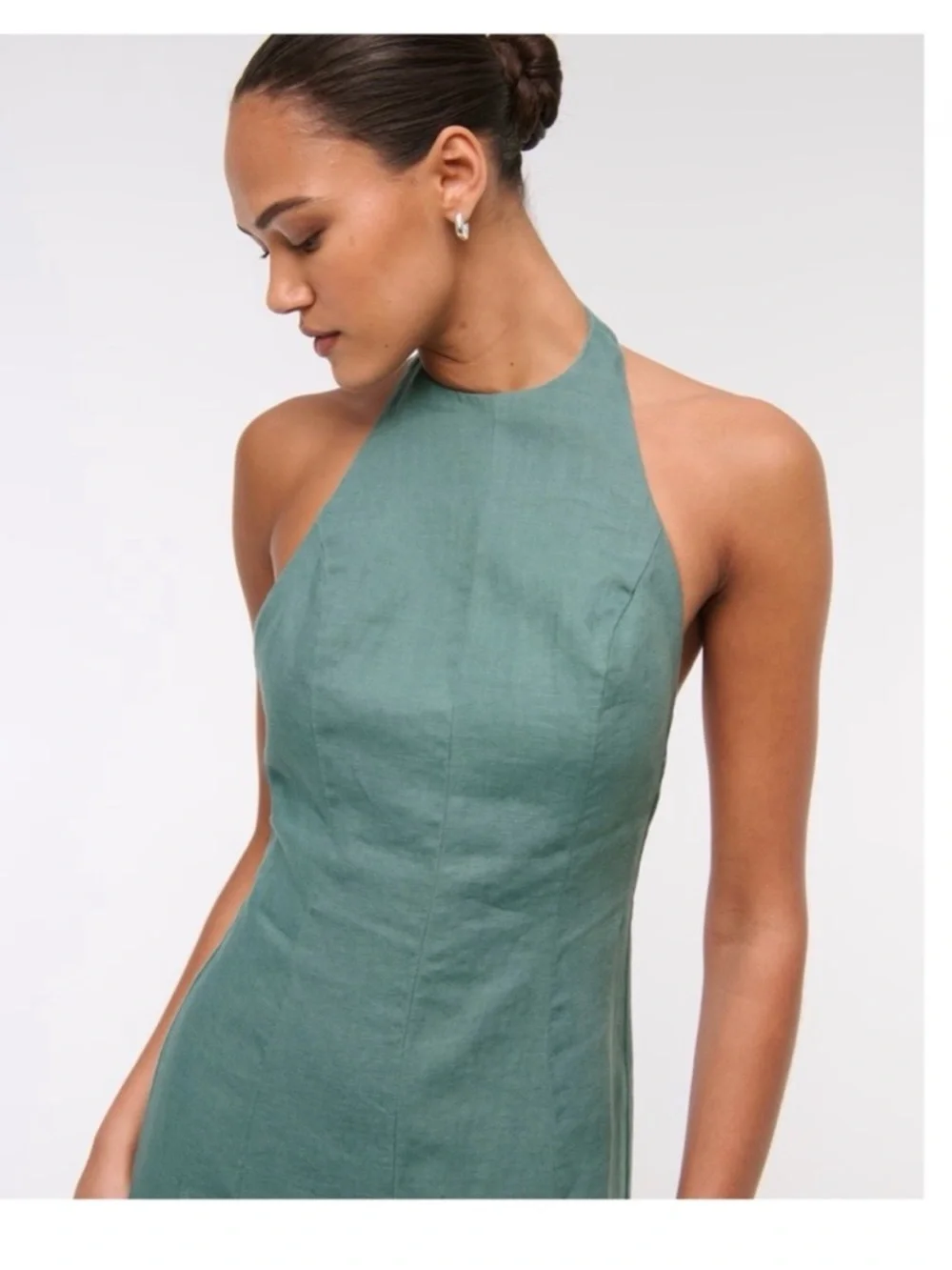 Abercrombie & Fitch Premium Linen High-Neck Maxi Dress - Picture 6 of 6